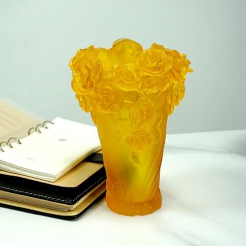 Easten Luxury Color Glazed Crystal Vase Figurines Decoration Home Livingroom Exquisite Flower Art Office Desk Ornaments Crafts