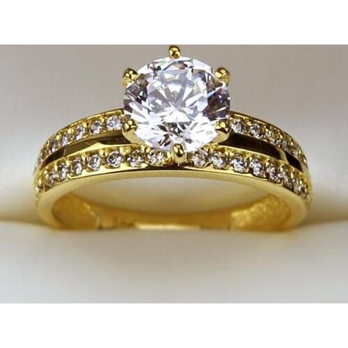 Luxury Gold Color Wedding Ring Band for Women Jewelry Engagement Anniversary Stone Ring Gift for Female Wife Love