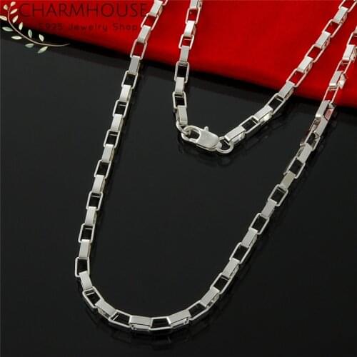 Silver 925 Necklaces For Men Women 4mm Long Box Chain Necklace Collier 20 inch Fashion Jewelry Factory Price Bijoux Gifts