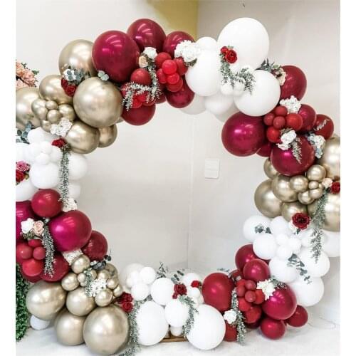 130pcs Ruby Red Balloon Garland Kit Gold Chrome Latex Balloons Double Layers Red Globos for Wedding Birthday Party Decorations