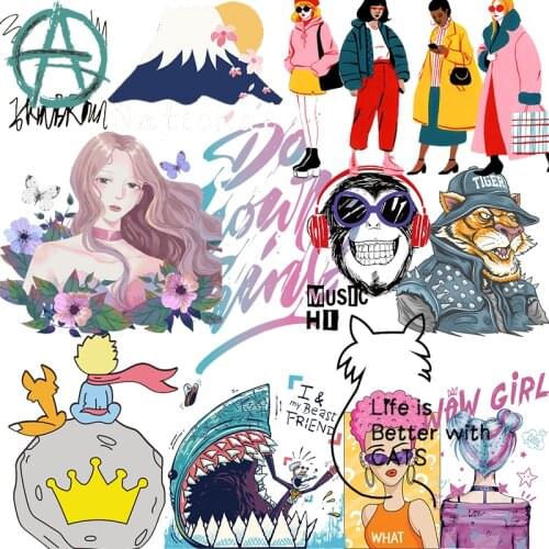 Pretty Girl Animal Heat Transfer Printing Owl Tiger Iron On Transfers T-Shirt Thermo Stickers Clothing Patch Applique Badge DIY