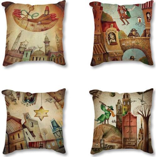 Fairy City Dream Boat Star Night Inspire Posters Print Decorative Cushion Cover For Sofa Vintage Retro Throw Pillow Case 45x45cm
