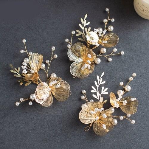 Bridal headdress fairy golden flower head exquisite earrings knot wedding evening dress hair accessories wedding accessories