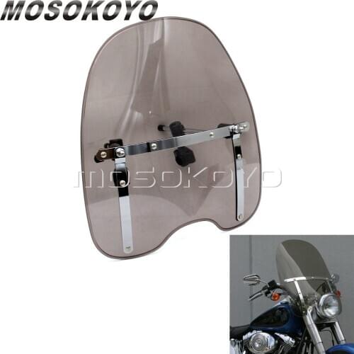 Smoke Universal Wind Screen Motorcycle Windshield 1" & 7/8" Handlebar Mount For Dyna Yamaha Suzuki Kawasaki Vulcan 750/900/1500