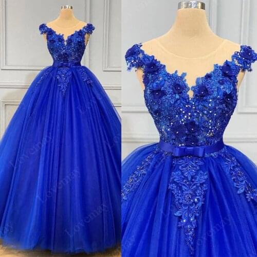 Dubai Royal Blue Evening Dresses 2021 Long Ball Gown Prom Dresses Lace Appliques Beaded вечернее платье Evening Gowns Vestidos