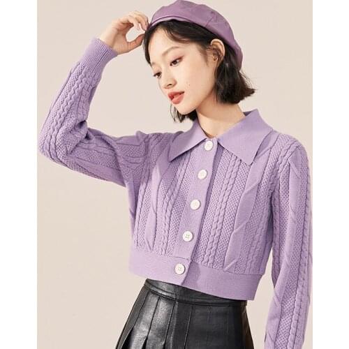 Vintage Knitted Female short Cardigan Women Korean Elegant Lapel Sweaters short Coats Girl Loose Streetwear knitted crop Tops