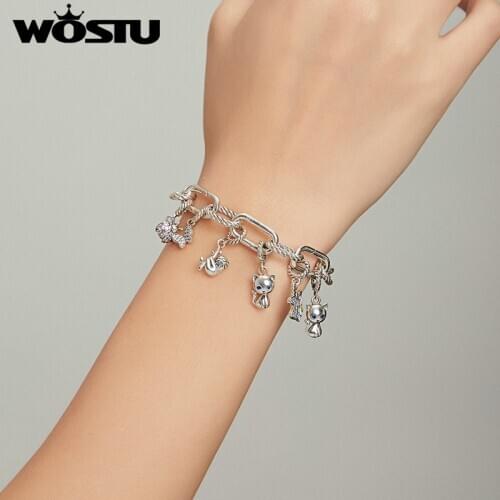 Wostu Pony Cat Ladybug Beads 925 Sterling Silver Fit 4.8mm Bracelet Pendant For Women Silver 925 Jewelry Making Gift FIX121