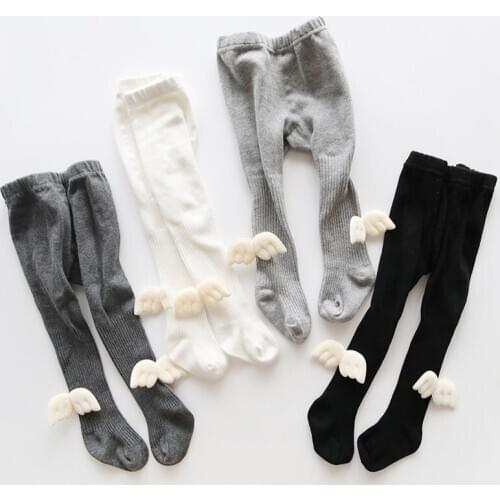 0-8Y Autumn Winter Baby Girls Tights Angel Wings Solid Color Cable Knit Leggings Soft Cotton Pantyhose Stockings