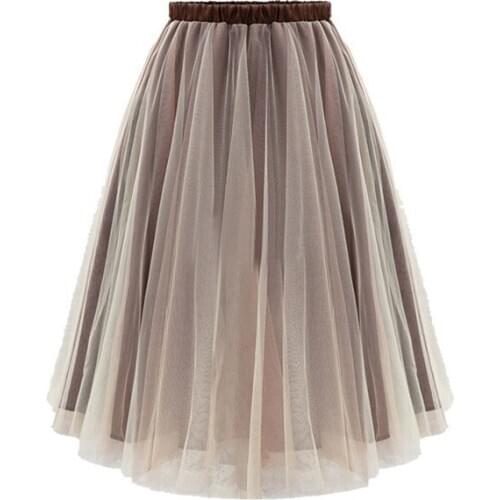 Womens fairy mesh skirts elastic waist pleated knee length skirts fashion cool ball gown female tutu vintage skirts autumn girl