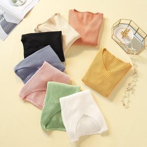 Women Basic V-neck Solid Autumn Winter New Sweater Pullover Female Knitted sweater Ladies Slim Long Sleeve Bodycon Sweater Cheap