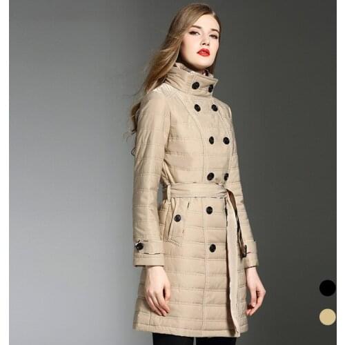England style double breasted cotten-padded coat Chic elegant belted parkas coats autumn winter overcoat women D545