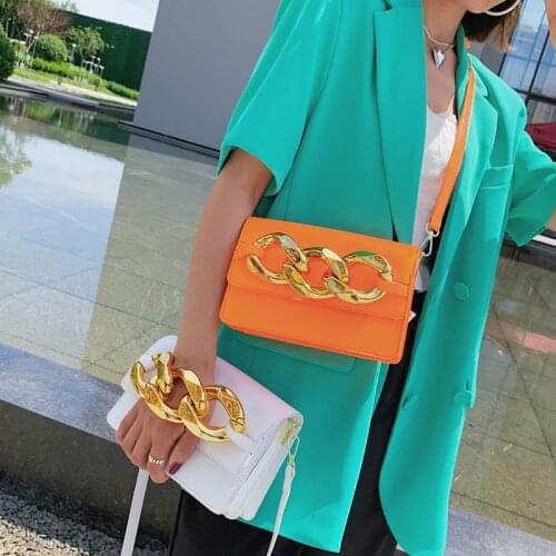 Gold Thick Chain Luxury Handbags For Women Banquet Clutch Bags Leather Crossbody Shoulder Bag Women Square Bag Brand Femal Bolso