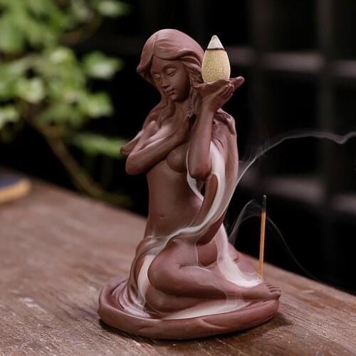 1 Pc Incense Burner Durable Delicate Beauty Mermaid Backflow Incense Holder Ceramic Incense Holder Insert Stick Hole Burner