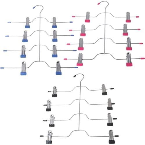 1PC Stainless Steel Trousers Clip Skirt Pants Hanger Rack With 8 Clips MultiFunctional Four -Layer Storage Organizer Save Space