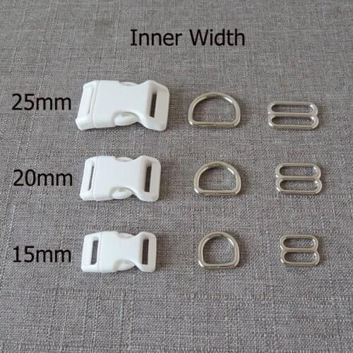 100Sets/Lot Plastic Buckle Metal D Ring Tri Glides Straps Adjuster Belt Slider For Pet Dog Collar Harness Sewing DIY Accessory