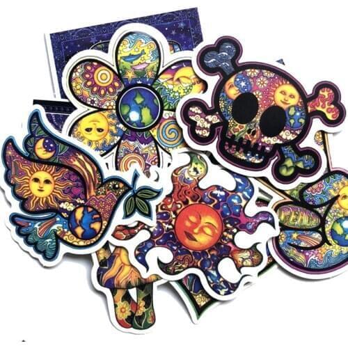25PCS Colorful Waterproof Sun Moon Wishing World Peace Stickers For Snowboard Laptop Luggage Bicycles Waterproof PVC Stickers