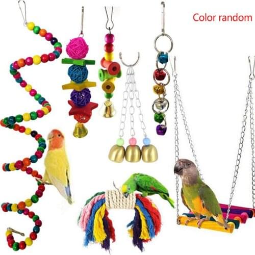 7 Pieces/set Of Parrot Bird Toy Kit Swing Hanging Suzuki Bridge Accessories Bird Toy Standing Training Pet Hot Sale Tools New