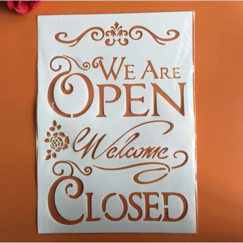 A4 29 * 21cm OPEN CLOSED Floral DIY Stencils Wall Painting Scrapbook Coloring Embossing Album Decorative Paper Card Template