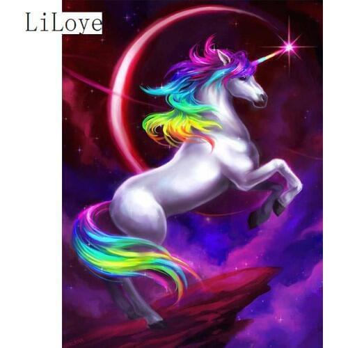 LI LOYE 5D Diamond Embroidery Colorful unicorn Cross-Stitch Kit Sale Embroidery Pattern Mosaic Picture Home Decoration Art FZ356