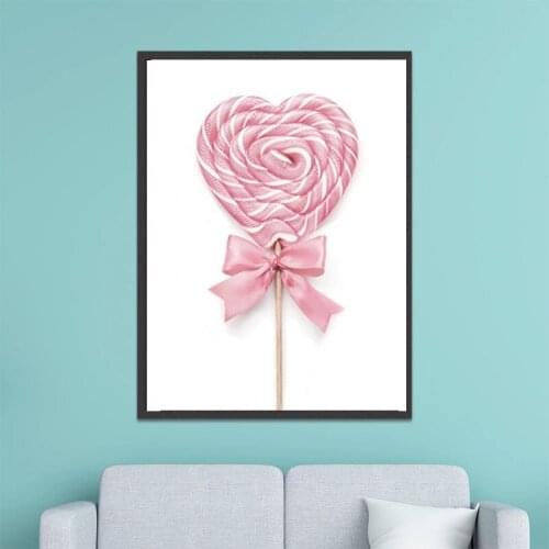 Cotton Candy Pink Nordic Lollypop Donut Canvas Painting Posters Prints Wall Art Pictures for Girl Room Dessert Shop Home Decor