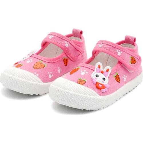 Girls Canvas Shoes Soft Sports Shoes Kids Running Sneakers Candy With Cartoon Rabbit Carrots Prints Children