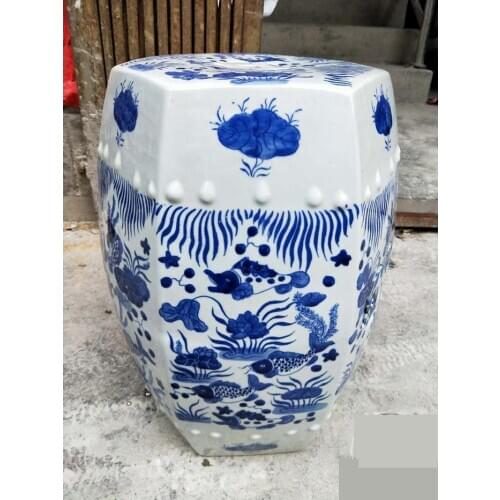Jingdezhen Ceramic Stool Porcelain Stool Handpainted Blue And White Fish Octagonal Stool Outdoor Bathroom Balcony Stool
