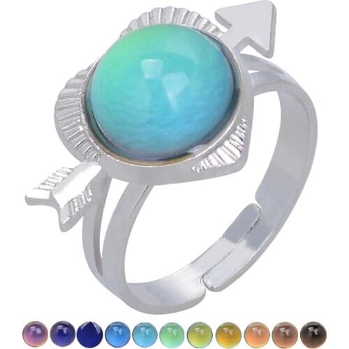 One Arrow Pierces The Heart Gem Feeling Temperature Mood Color Ring Opening Adjustment Engagement Rings for Women Boho Heart