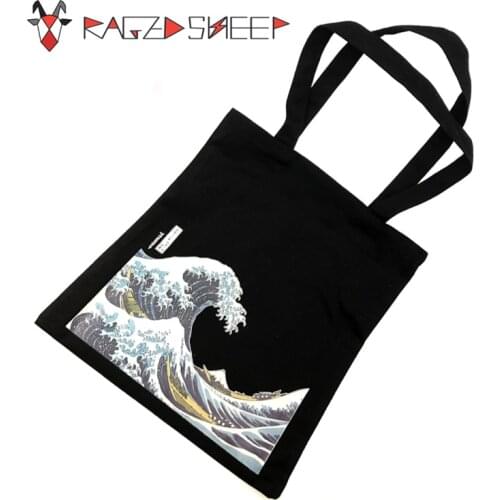 Fashion Cotton Grocery Tote Shopping Bags Folding Shopping Cart Eco Grab Reusable Bag With Sea Wave Print