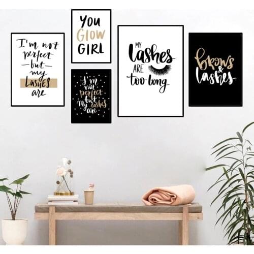 Nordic Fashion Makeup Printing Poster Gold Eye Shadow Eyelash Canvas Oil Painting Wall Art Modern Beauty Salon Living Room Decor