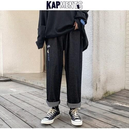KAPMENTS Men Baggy Wide Leg Vintage Harajuku Jeans Pants 2021 Japanese Streetwear Solid Denim Trousers Male Kpop Y2k Jeans Pants