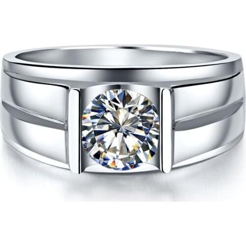 14K White Gold Men Ring 1Ct Round Cut D Moissanite Diamond Male Ring Tested Positive White Gold Male Jewelry 14K Engagement Ring