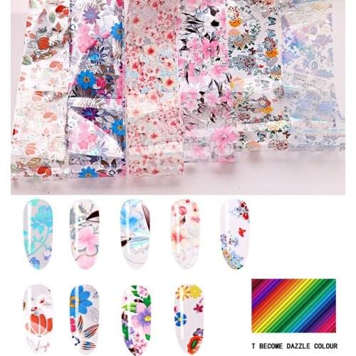 4X500m Flower Series Holographic Nail Art Transfer Foil Sticker Starry Paper Wraps Adhesive Decals Nails Decoration Accessories