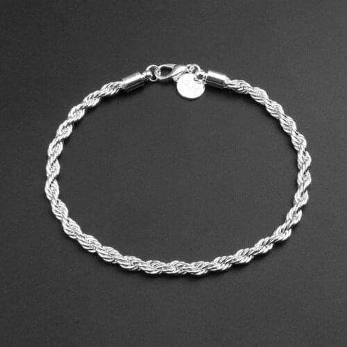 New Silver Color 4Mm Rope Chain Silver Plated Jewelry For Women And Men Charm Flash Twisted Rope Bracelet Wedding Gifts Bangle