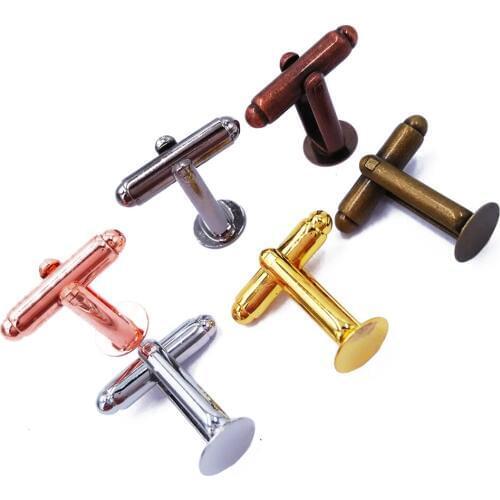 Wholesale 7 Colors Bezel Blank Cufflink Findings Cufflink Blanks Backs Bases with 6mm 8mm 10mm 12mm 15mm Glue Pad CL033