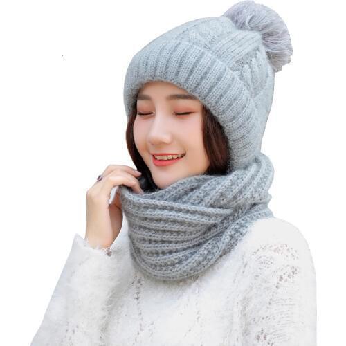 Autumn Winter Womens Hat Caps Knitted Wool Warm Scarf Thick Windproof Multi Functional Hat Scarf Set For Women Beanie