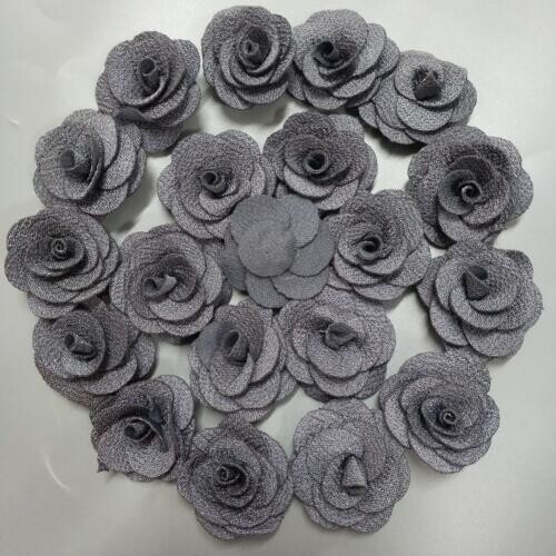 20Pieces/Bag Gray Rose Handmade 3.5CM Fabric Rose Cotton Cloth Flowers Hand DIY Wedding Bouquet Bride Flower Hair Accessories