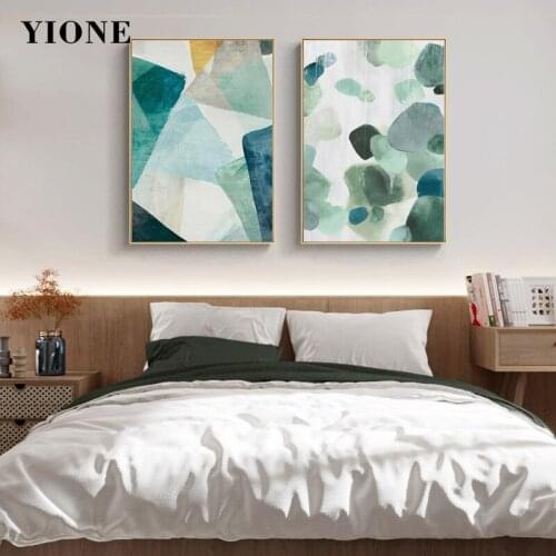 Nordic Green Geometry Stone Canvas Paintings Abstract Art Marble Texture Wall Pictures Prints Home Decor Poster for Living Room