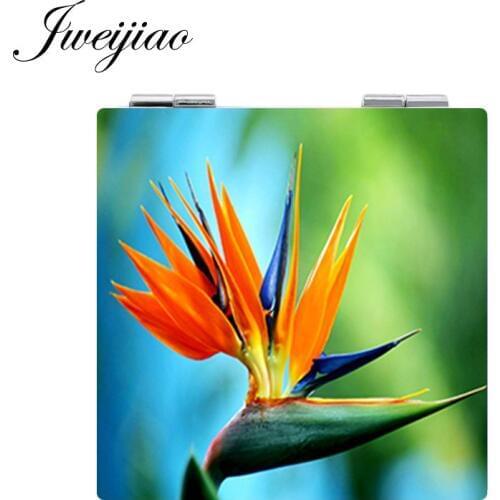 JWEIJIAO Flowers Makeup Mirror Mini Folding Square 1X/2X Magnifying PU Leather Vanity Pocket Mirror fairy Beauty Gift