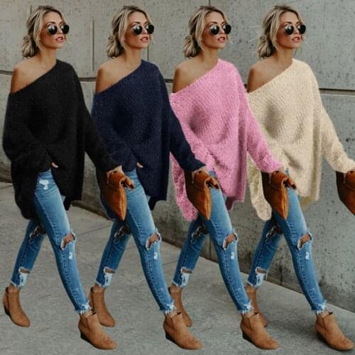 VICABO Sweaters for Women Oblique Shoulder Pullovers Female Loose Batwing Sleeve Pullovers Spring Autumn Jerseys Mujer Sweater