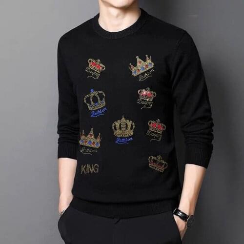 Spring Mens Sweater Oversized Comfortable Knitted Hip Hop Personality Knitwear Hot Diamond Casual Street Male Wool Crown Tops