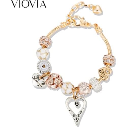 VIOVIA New Arrivals Chain Bracelets & Bangles Heart Charm Bracelet for Women Jewelry Gift Pulseira Feminina B19041