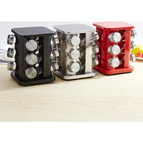Rotating 12 pcs Spices Jars Cruet Condiment Seasoning Jars Set Stainless Steel Spices Pepper Sprays Bottles Salt Shakers Holder