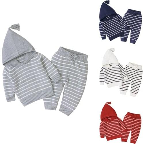 Infant Baby Boys Girls Knitting Clothing Sets Hooded Pullover Sweater+Pants Autumn Winter Newborn Baby Boys Girls Clothes Sets