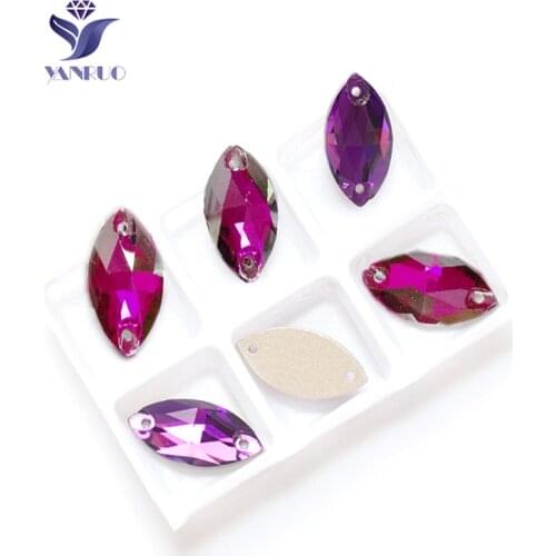 YANRUO 3223 Navette Amethyst Flat Back Rhinestones Sewn Stones Applique From Rhinestones NeedelWork Sew On Glass Jewelry Making
