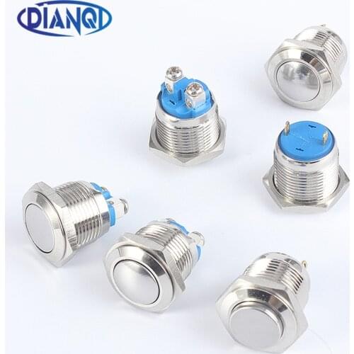 16mm19mm High Head Reset Momentary Metal Push Button Switch Flat Round Head Copper Plated Nickel Silver Car Horn Door Switch