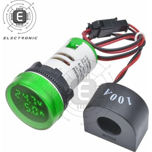 22MM Round Mini LED Digital Display AC Voltage Current Meter 0-100A 50-500V Five Colors