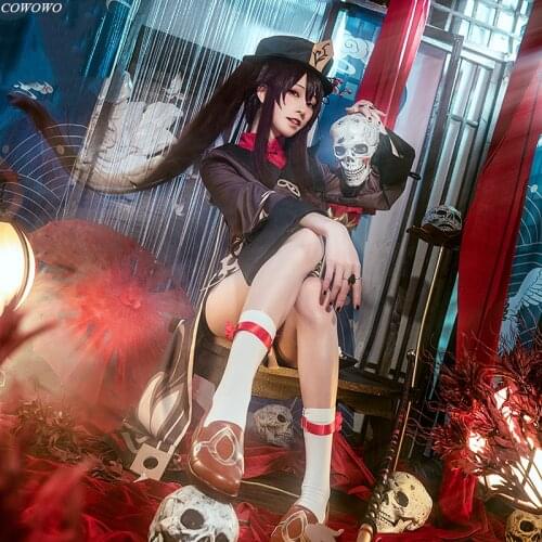 Anime! Genshin Impact Hutao Game Suit Hu Tao Uniform Cosplay Costume Halloween Carnival Party Outfit Full Set For Women 2021 NEW