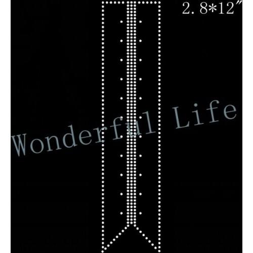 Free Shipping sCheer bow strip Outline center v end 2.8" x 12" rhinestone Iron On bling transfer Trim applique decal