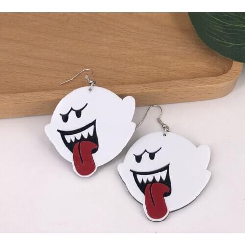 Euro-American Style White Ghost Big Earrings Exaggerated Acrylic Hip Hop Eardrop Nightclub Masquerade Prank Spoof Jewelry