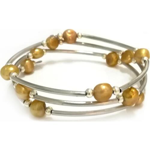 7.5-8 inches 8-9mm Champagne Natural Baroque Pearl Lady Memory Wire Bracelet